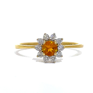 Round Citrine & Diamond Petite Halo Cluster Flower Ring in Yellow Gold VIDEO