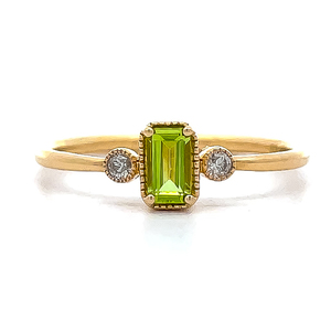 BRAND NEW Peridot & Diamond Three-Stone Bezel Ring in Yellow Gold Fine Detail & Exquisite Craftsmanship VIDEO