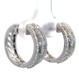 Diamond Baguette & Round Triple Row Round Hoop Earrings VIDEO