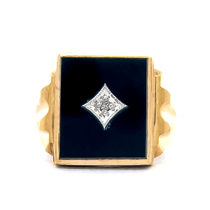 Mens Onyx & Diamond Signet Ring in Yellow Gold