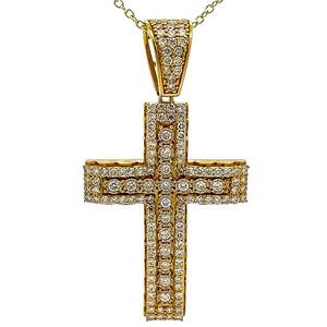 Large 2.50 Carat Diamond Pave Dimensional Cross Pendant in Yellow Gold Heavy 7.72 Grams $5950 Retail VIDEO