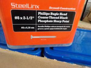 lot 170 image: Steel Linx 6 each 5 lb. Packaged Fasteners #8 x 2 12 Phillips Bugle Head Coarse Thread Black Phosphate Sharp Point