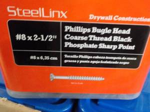 lot 172 image: Steel Linx 6 each 5 lb. Packaged Fasteners #8 x 2 12 Phillips Bugle Head Coarse Thread Black Phosphate Sharp Point