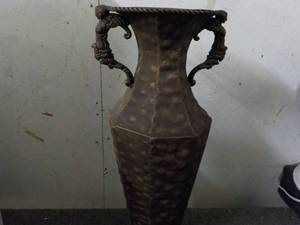 lot 4 image: Metal Vase Dcor 23 high with Decorative Handles