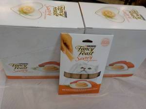 lot 46 image: 30 x 4 packs Natural Salmon and Tuna in a Demi Glaze Purina Fancy Feast Savory Cat Treats retail $3 each