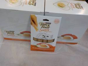 lot 49 image: 30 x 4 packs Natural Salmon and Tuna in a Demi Glaze Purina Fancy Feast Savory Cat Treats retail $3 each