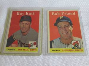 lot 55 image: 1958 Topps Ray Katt & Bob Friend Ca...