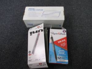lot 413 image: Electric Stapler, 2 pks of Pens...