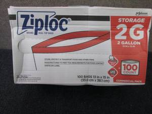 lot 492 image: Ziploc Storage Bags, 2 Gallon, 100 ...