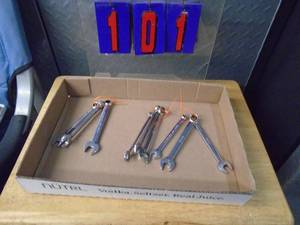 Flat of Snap On combination wrenches. Standard Sizes. As shown.