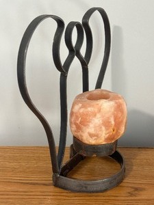 lot 23 image: Decorative Metal Angel Candle Holder with Salt Rock Candle Holder