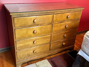 lot 24 image: Vintage Wooden Kroehler Dresser with Matching Wall Mirror