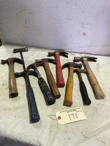 lot 171 image: Hammers, Claw, Ballpeen, 9 Hammers