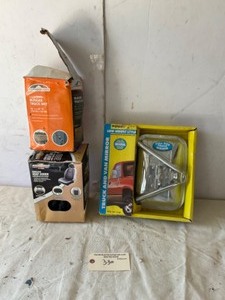 lot 330 image: Automotive items - Truckvan mirror. bungee truck net, seat cover