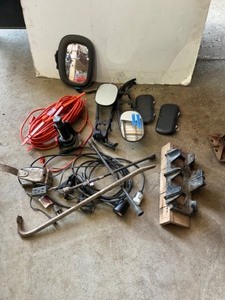 lot 206 image: Extension Cords, Mirror extension, Crowbar, Jack & misc