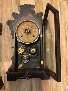 lot 593 image: 2 Old Wood Clocks with Keys