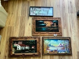 lot 416 image: Vintage Wood Framed Felt Pictures