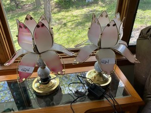 lot 424 image: 2 Flower Glass Lamps