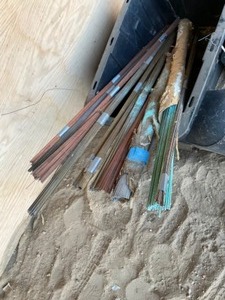 lot 681 image: Large Lot of Welding rods, Brass - Steel, Welding shield, Tote