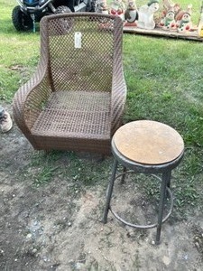 lot 723 image: Wicker Chair & Stool