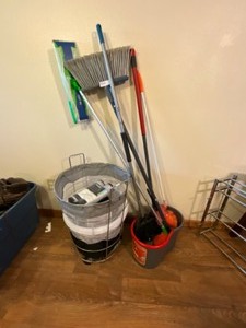 lot 481 image: Swiffer, Broom, Mop Bucket, & Misc