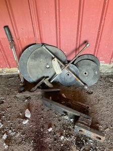 lot 634 image: Hitch, Vintage wood plainer, tire wrench, cut off wheels