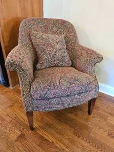 lot 7 image: Sam Moore Furniture Paisley Upholstered Barrel Chairs A