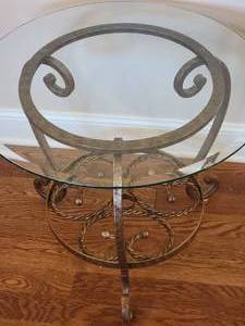 lot 11B image: Chic Scrolled Metal Frame Glass Surface Accent Table B