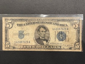1934 B $5 Dollar Blue Seal Silver Certificate