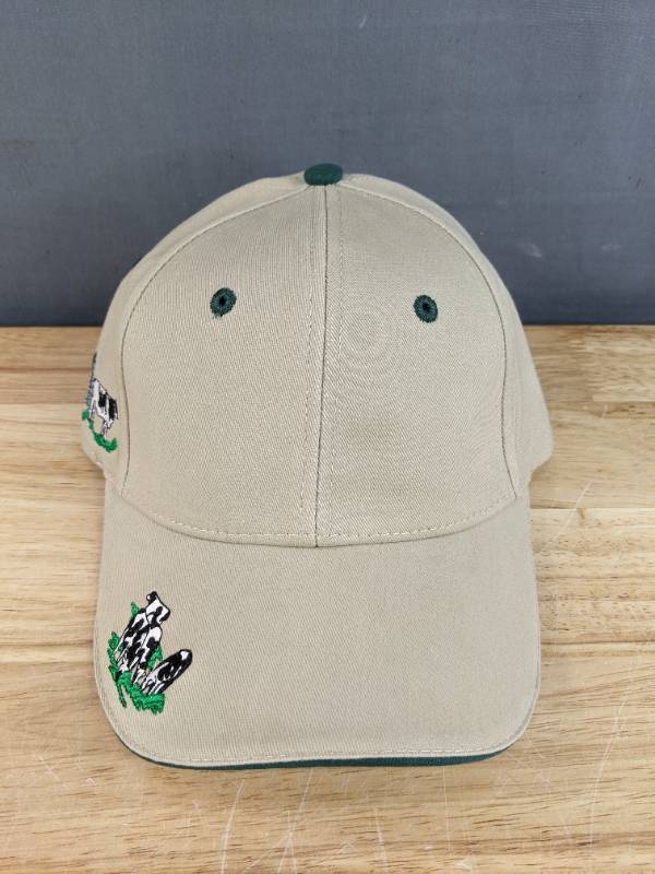 lot 4B image: 24 Brand New Advantage Series Ltd. Khaki with Green Hats Dairy Theme Embroidery OSFM A