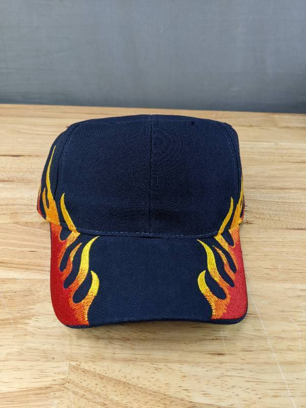 lot 20C image: 12 Brand New Advantage Series Ltd. Dark Navy Blue with Flames Hats OSFM A