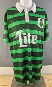 lot 140A image: Brand New Miller Lite Green Striped Mens Size XXL Polo Shirt N