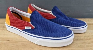 lot 149A image: New Vans Slip On Corduroy Shoes Mens Size 7Womens Size 8.5 Sneakers Blue, Red & Orange N