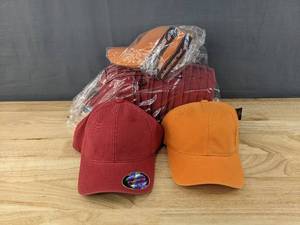 lot 130A image: 16 Brand New Yupoong FlexFit Red and Orange Hats Size SmallMedium A
