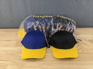 lot 107A image: 21 Brand New Yupoong Blue and Yellow and Black and Yellow Hats OSFM  A