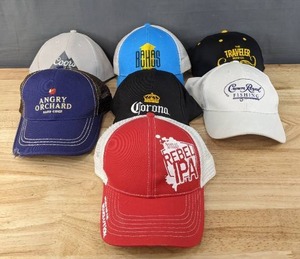 lot 64A image: 9 New Beer and Liquor Hats Angry Orchard, Corona, Crown Royal, Coors Light, Sam Adams N