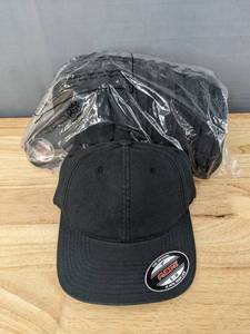 lot 71A image: 12 Brand New Yupoong Black Hats, Flexfit SmallMedium A