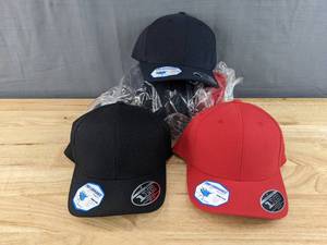 lot 96A image: 8 Brand New Yupoong Flexfit Velcro Back Hats in Variety of Colors (Red, Black, Navy Blue), OSFM A