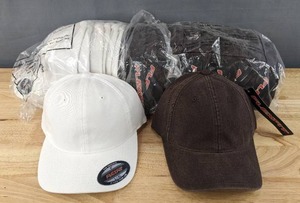 lot 69 image: 23 Brand New Yupoong Flexfit White and Brown Hats LargeXL A