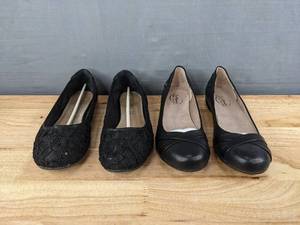 lot 71 image: Greatonu Floral Flats Womens Size 10 and Life Stride Adalene Ballet Flats Womens Size 9.5 - Black L