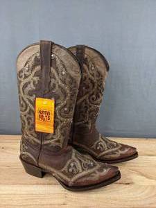 lot 58 image: Brand New Soto Boots Lola Cowboy Boots Womens Size 8.5 - Brown L