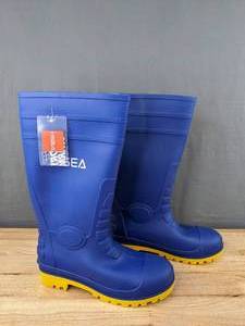 lot 70 image: Brand New Hisea Steel Toe Rain Boot Mens Size 7 - Royal Blue and Yellow L