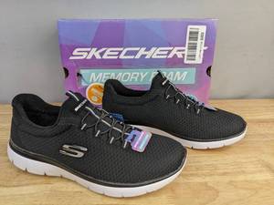 lot 145A image: New Black & White Skechers Summits Shoes, Womens Size 9 L