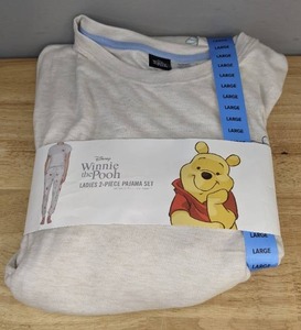 lot 150A image: New Disney Licensed Ladies Short Sleeve Top with Pant Drawstring Comfortable Cozy Pajama Set (Winnie the Pooh, L (1214)) L