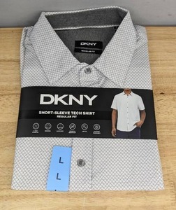 lot 166A image: Brand New DKNY Bright White Short-Sleeve Tech Shirt Regular Fit Mens Size Large L