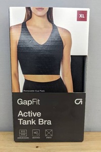 lot 165A image: New GapFit Ladies V-Scoop Neckline Razorback Built In Shelf Bra Active Tank Bra (True Black, XL) L