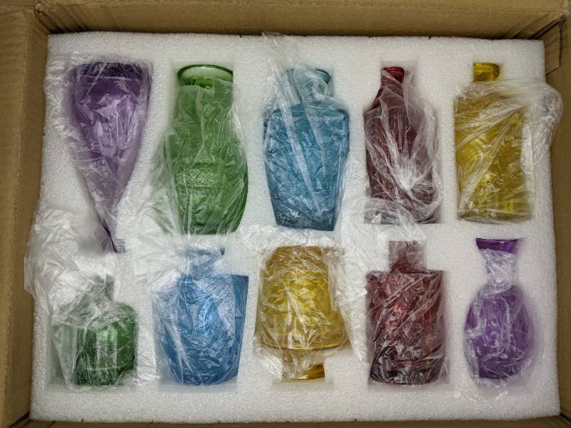 lot 84 image: Set of 10 Adorable Small Colored Glass Apothecary Jars Q