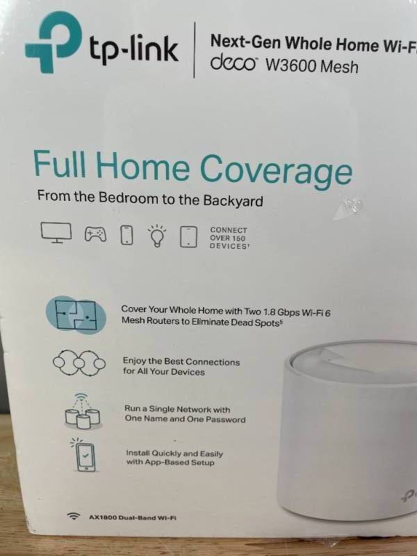 lot 25A image: Brand New TP-Link WiFi 6 Mesh Router Replacement System  2- AX1800 Mesh Routers  Coverage up to 4,000 Sq. ft. $140 Retail O