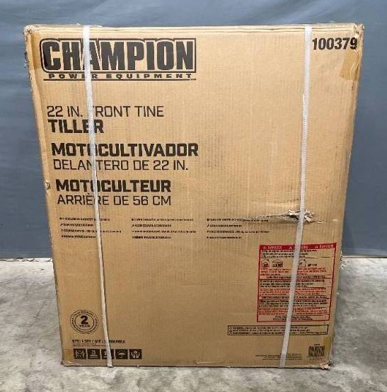 lot 3A image: Brand New Champion Power Equipment 22 in. 212cc 4-Stroke Gas Garden Front Tine Tiller with Forward and Reverse $799 Retail Y