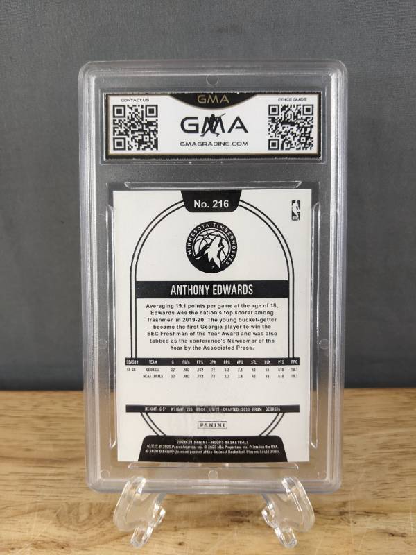 lot 9 image: Anthony Edwards Gem Mint 10 Graded Minnesota Timberwolves 2020 NBA Hoops Rookie Card N